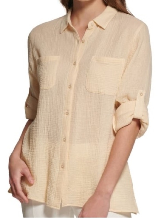 Calvin Klein Tops - Calvin Klein Light Cream Button-Down Gauze Shirt